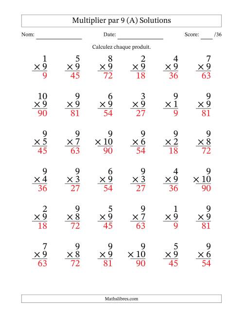 Multiplier (1 à 10) par 9 (36 Questions) (A) page 2