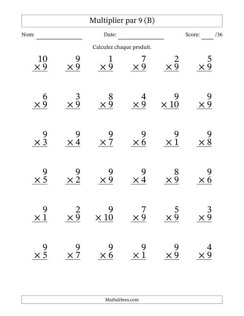 Multiplier (1 à 10) par 9 (36 Questions) (B)