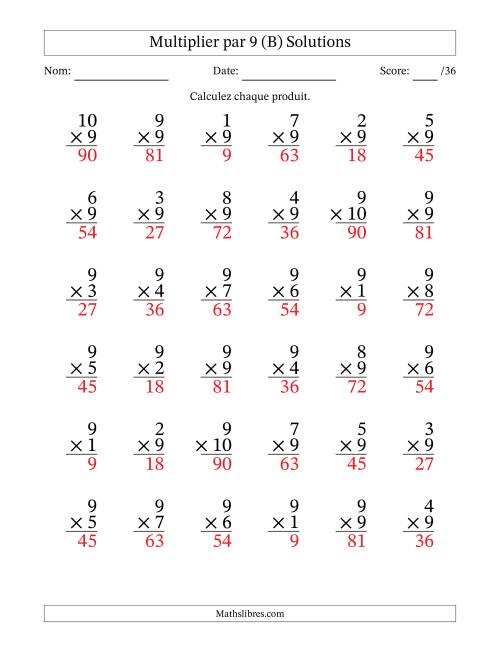 Multiplier (1 à 10) par 9 (36 Questions) (B) page 2