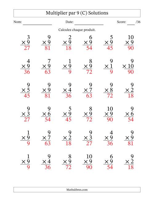 Multiplier (1 à 10) par 9 (36 Questions) (C) page 2