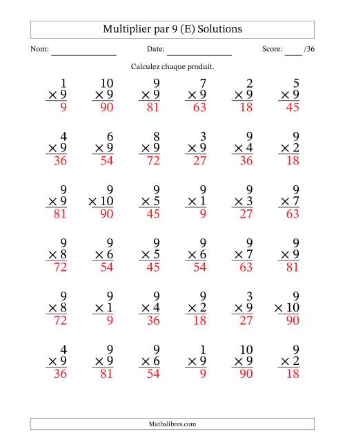 Multiplier (1 à 10) par 9 (36 Questions) (E) page 2