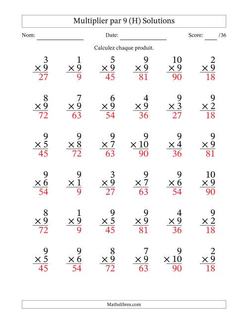 Multiplier (1 à 10) par 9 (36 Questions) (H) page 2