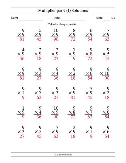 Multiplier (1 à 10) par 9 (36 Questions) (I) page 2