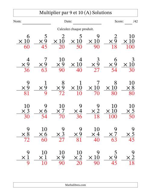 Multiplier (1 à 10) par 9 et 10 (42 Questions) (A) page 2