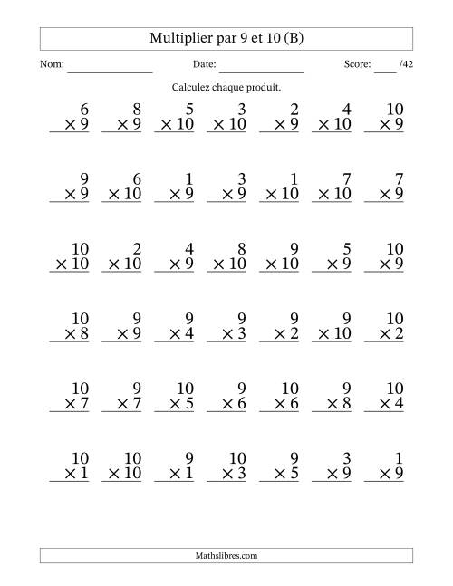 Multiplier (1 à 10) par 9 et 10 (42 Questions) (B)