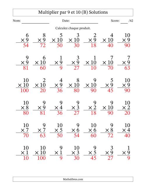 Multiplier (1 à 10) par 9 et 10 (42 Questions) (B) page 2