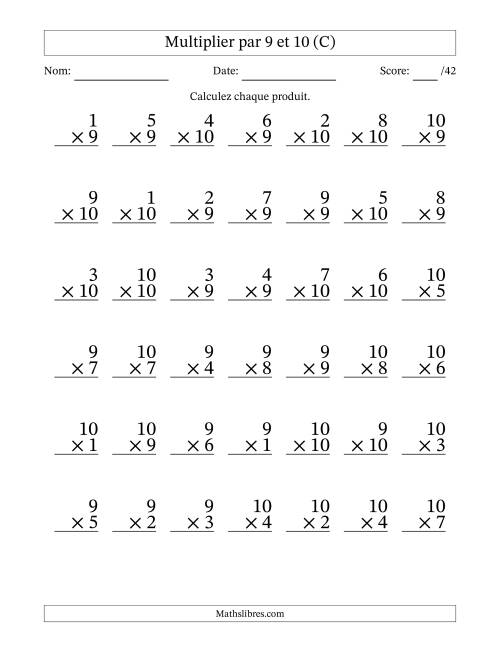 Multiplier (1 à 10) par 9 et 10 (42 Questions) (C)