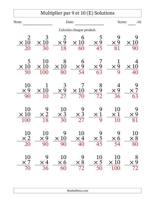 Multiplier (1 à 10) par 9 et 10 (42 Questions) (E) page 2