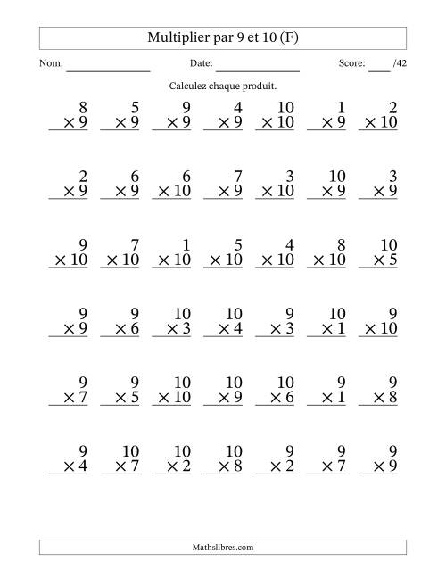 Multiplier (1 à 10) par 9 et 10 (42 Questions) (F)
