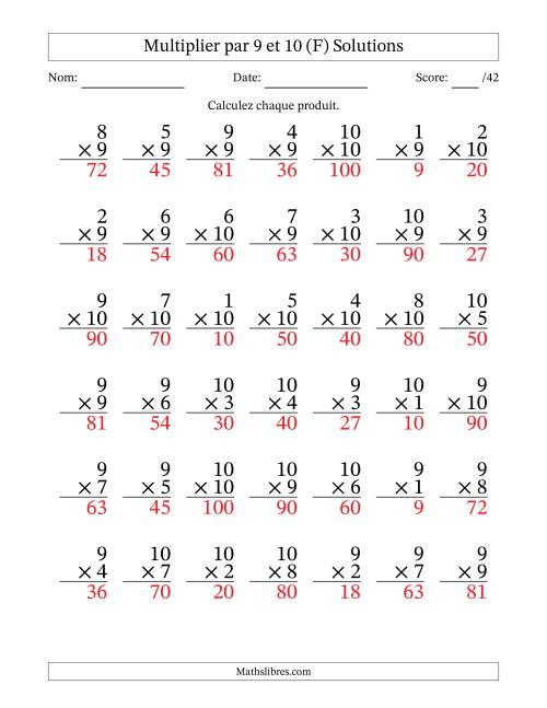 Multiplier (1 à 10) par 9 et 10 (42 Questions) (F) page 2