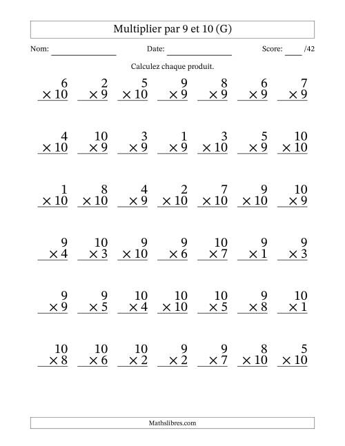 Multiplier (1 à 10) par 9 et 10 (42 Questions) (G)
