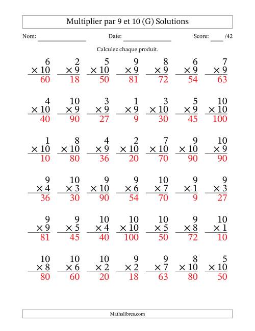 Multiplier (1 à 10) par 9 et 10 (42 Questions) (G) page 2