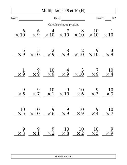 Multiplier (1 à 10) par 9 et 10 (42 Questions) (H)