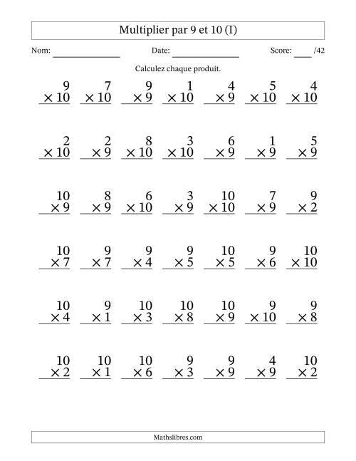 Multiplier (1 à 10) par 9 et 10 (42 Questions) (I)