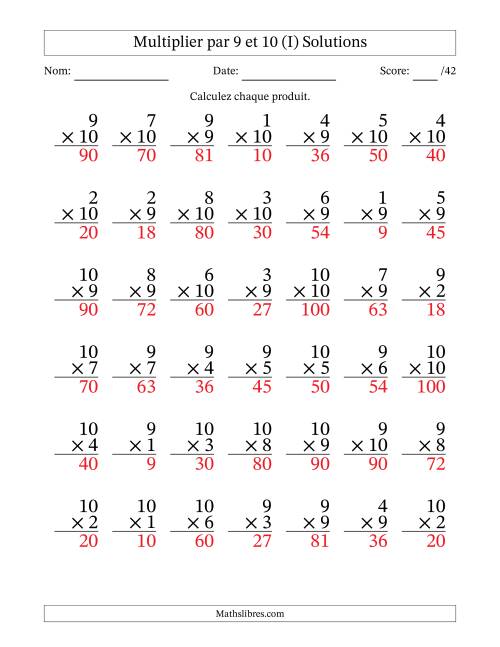 Multiplier (1 à 10) par 9 et 10 (42 Questions) (I) page 2