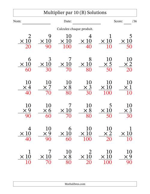 Multiplier (1 à 10) par 10 (36 Questions) (B) page 2