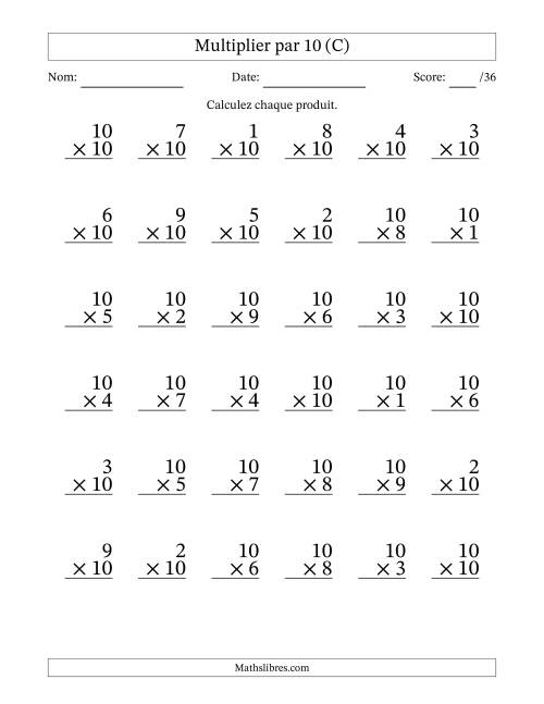 Multiplier (1 à 10) par 10 (36 Questions) (C)