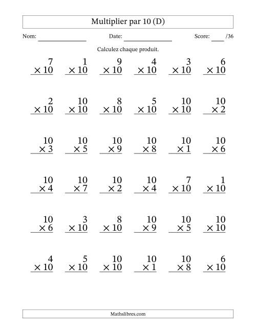 Multiplier (1 à 10) par 10 (36 Questions) (D)