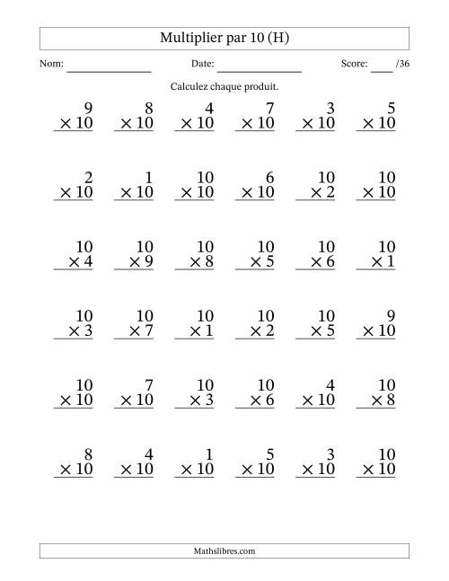Multiplier (1 à 10) par 10 (36 Questions) (H)