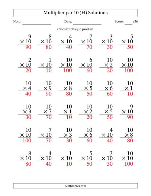Multiplier (1 à 10) par 10 (36 Questions) (H) page 2