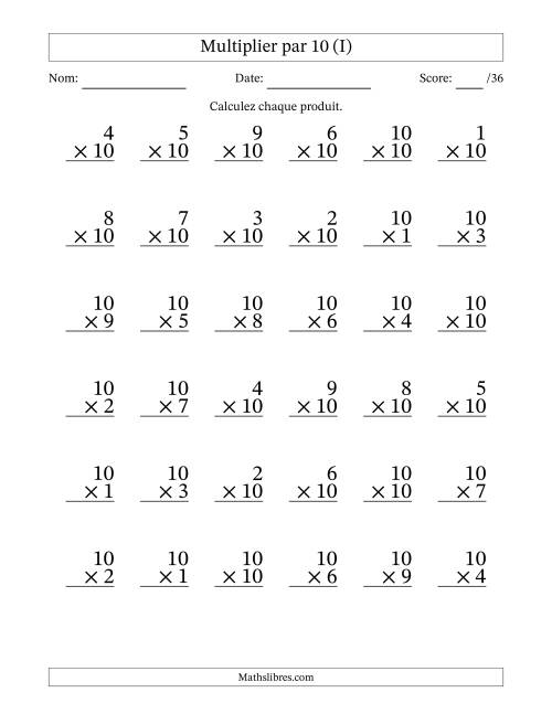 Multiplier (1 à 10) par 10 (36 Questions) (I)
