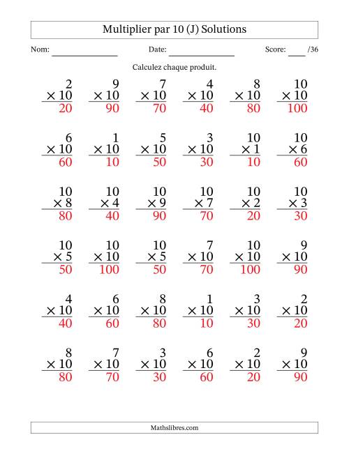 Multiplier (1 à 10) par 10 (36 Questions) (J) page 2