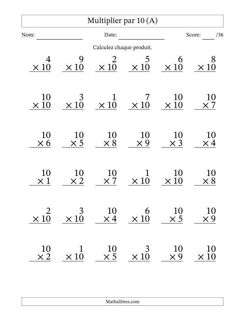 Multiplier (1 à 10) par 10 (36 Questions) (Tout)