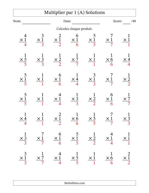 Multiplier (1 à 7) par 1 (49 Questions) (A) page 2