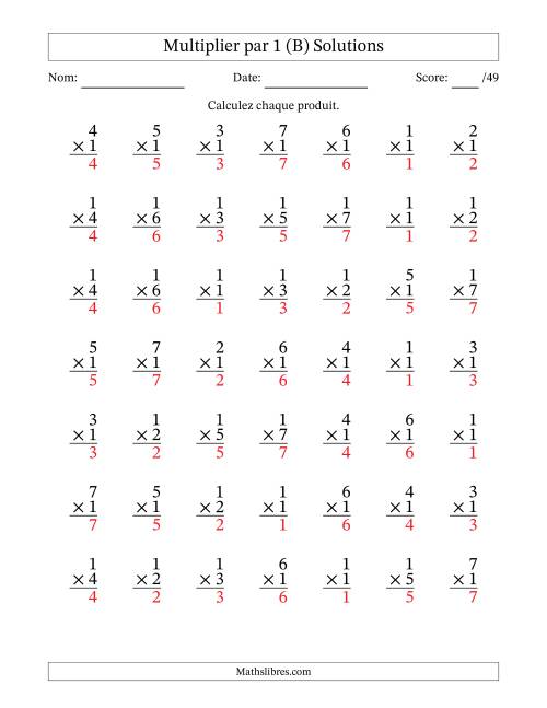 Multiplier (1 à 7) par 1 (49 Questions) (B) page 2