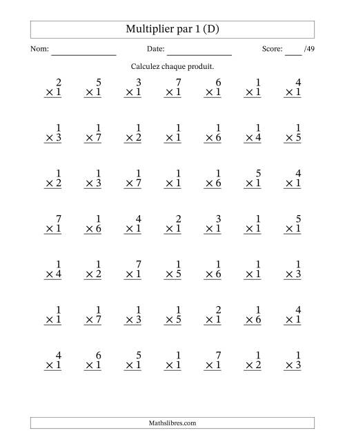 Multiplier (1 à 7) par 1 (49 Questions) (D)