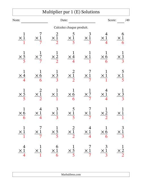 Multiplier (1 à 7) par 1 (49 Questions) (E) page 2