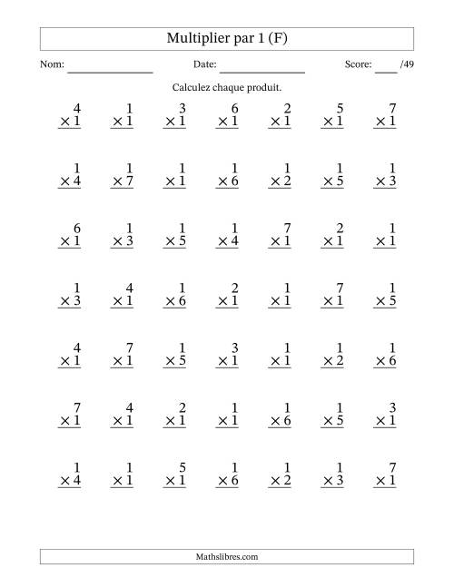 Multiplier (1 à 7) par 1 (49 Questions) (F)