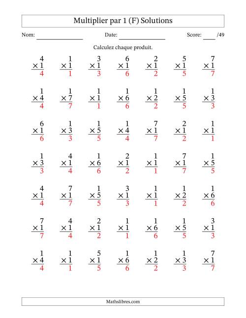 Multiplier (1 à 7) par 1 (49 Questions) (F) page 2
