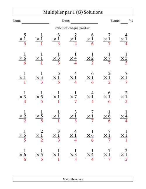 Multiplier (1 à 7) par 1 (49 Questions) (G) page 2
