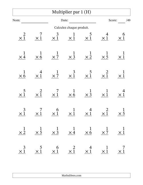 Multiplier (1 à 7) par 1 (49 Questions) (H)
