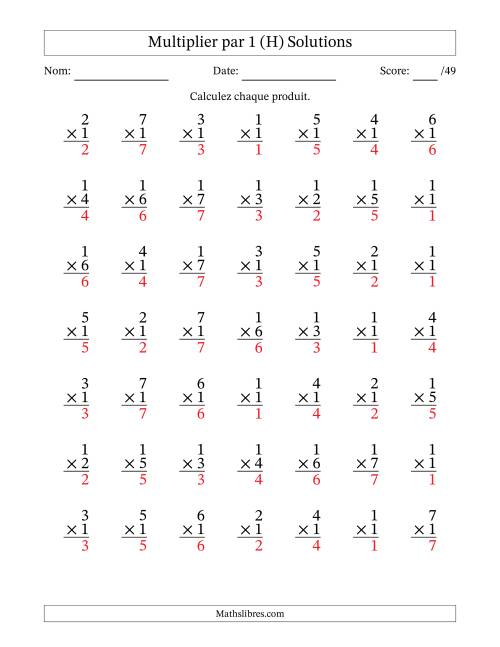Multiplier (1 à 7) par 1 (49 Questions) (H) page 2