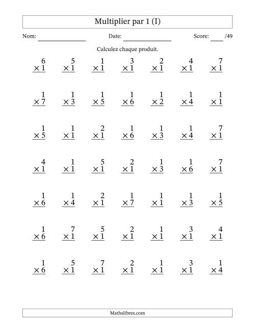 Multiplier (1 à 7) par 1 (49 Questions) (I)