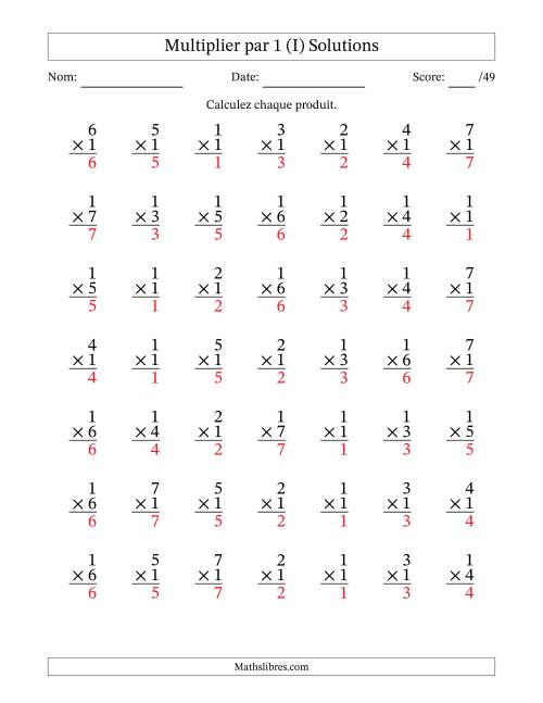 Multiplier (1 à 7) par 1 (49 Questions) (I) page 2