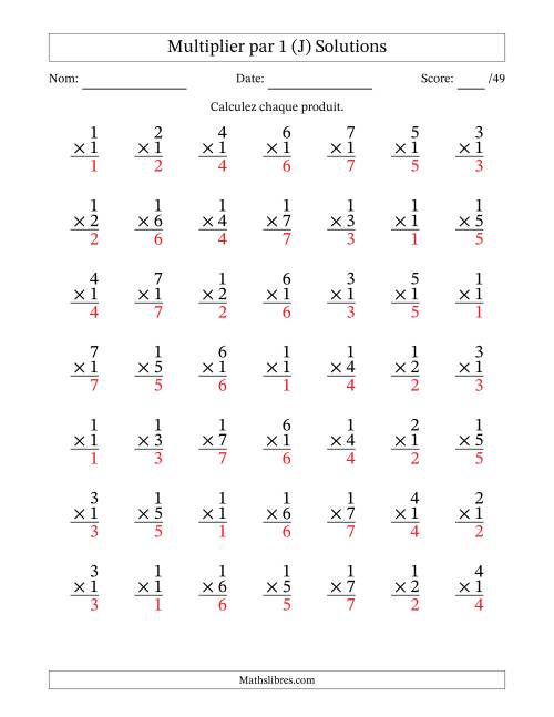 Multiplier (1 à 7) par 1 (49 Questions) (J) page 2