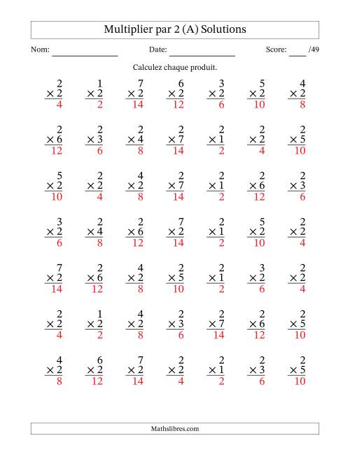 Multiplier (1 à 7) par 2 (49 Questions) (A) page 2
