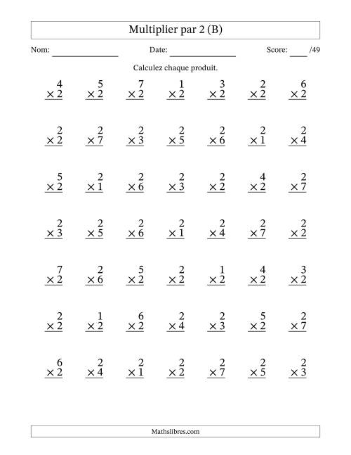 Multiplier (1 à 7) par 2 (49 Questions) (B)