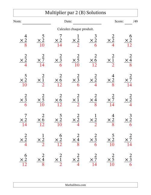 Multiplier (1 à 7) par 2 (49 Questions) (B) page 2