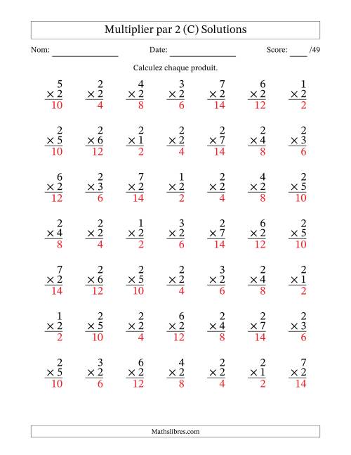 Multiplier (1 à 7) par 2 (49 Questions) (C) page 2