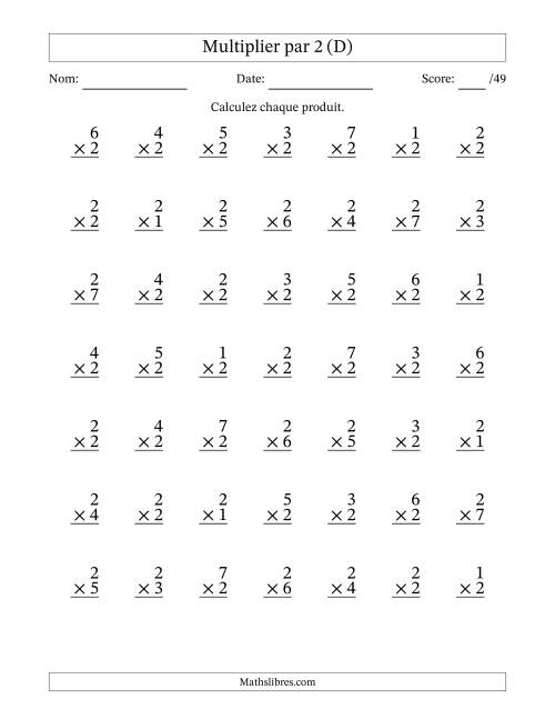 Multiplier (1 à 7) par 2 (49 Questions) (D)