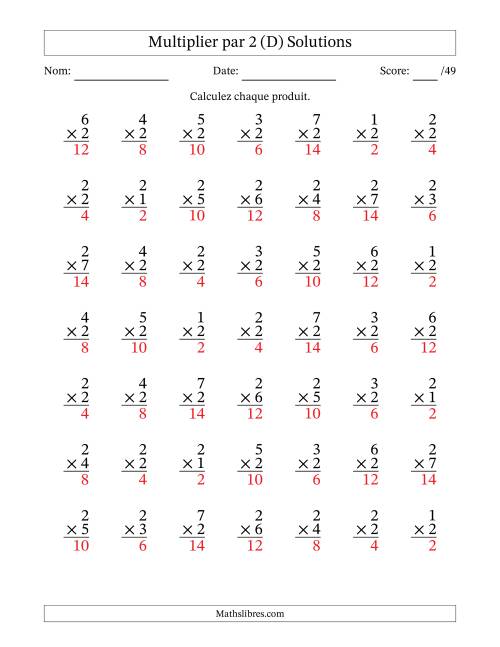 Multiplier (1 à 7) par 2 (49 Questions) (D) page 2