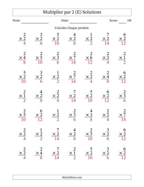 Multiplier (1 à 7) par 2 (49 Questions) (E) page 2