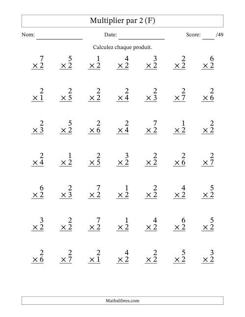 Multiplier (1 à 7) par 2 (49 Questions) (F)
