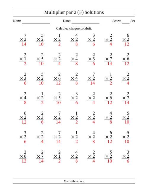 Multiplier (1 à 7) par 2 (49 Questions) (F) page 2