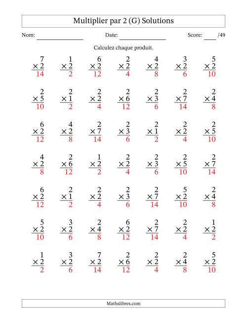 Multiplier (1 à 7) par 2 (49 Questions) (G) page 2