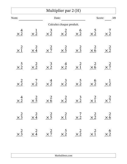 Multiplier (1 à 7) par 2 (49 Questions) (H)